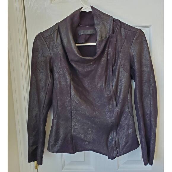 Zara Jacket Size S Funnel Neck Full Zip Moto Vegan Suede Faux Leather Look Fall - Picture 3 of 15